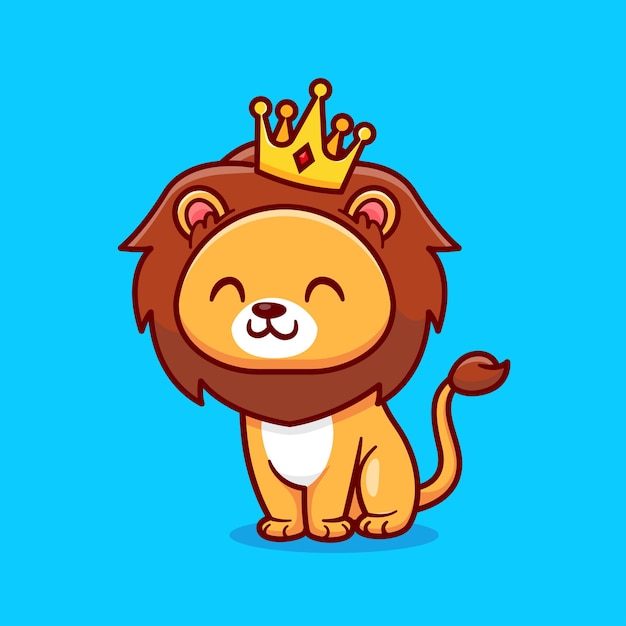 Cute Lion King Sitting Cartoon Vector Icon Illustration. Animal Nature Icon Concept Isolated Premium Vector. Flat Cartoon Style