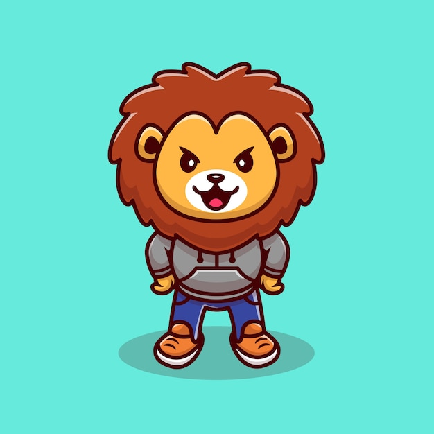Cute Lion Mascot Cartoon Illustration. Animal Wildlife Icon Concept