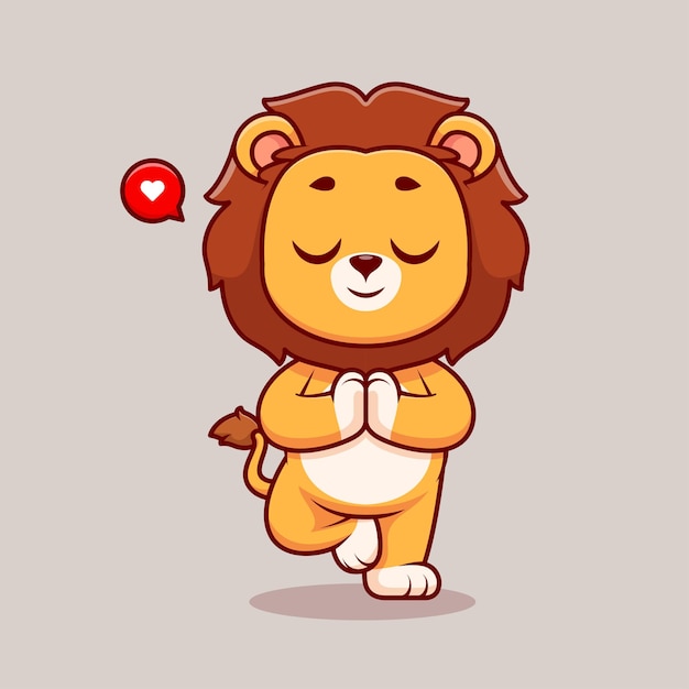 Vettore gratuito cute lion meditation yoga cartoon vector icon illustration concetto di icona sport animale isolato piatto