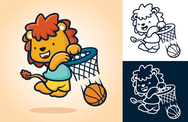 ウサギのドリブルバスケットボール 漫画のイラストの文字 プレミアムベクター