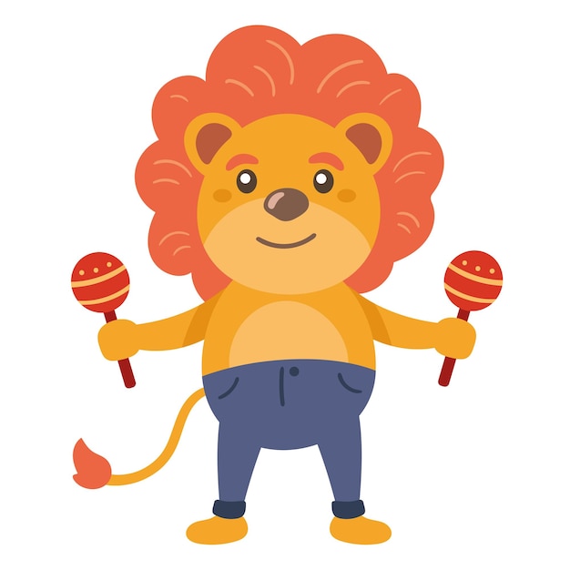 Free vector cute lion plays maracas