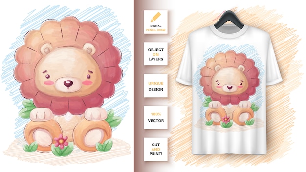 Free vector cute lion poster and merchandising