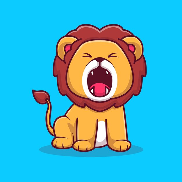 かわいいライオンのとどろく漫画ベクトルアイコンイラスト動物の性質アイコンコンセプト分離プレミアムフラット