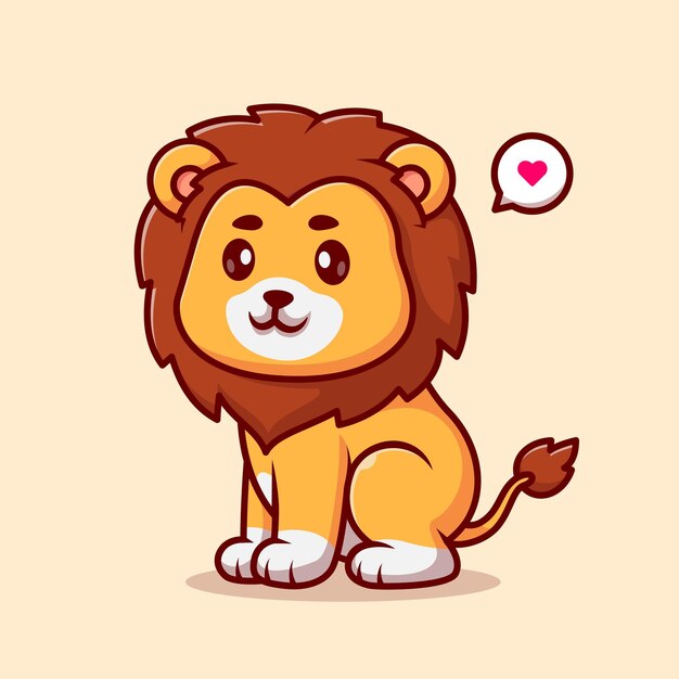 Cute Lion Sitting Cartoon Vector Icon Illustration Animal Nature Icon Concept Isolated Premium