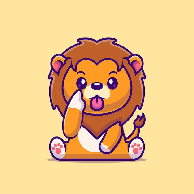 Free vector cute lion sitting and teasing cartoon vector icon illustration animal nature icon concept isolated