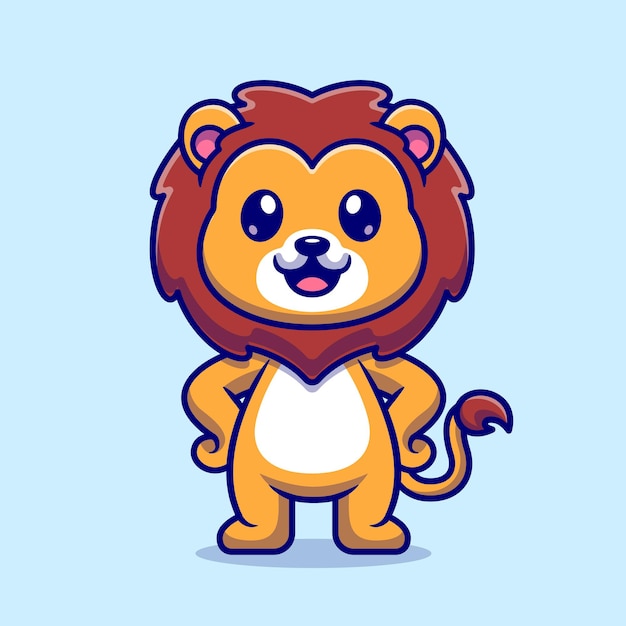 Free vector cute lion standing cartoon vector icon illustration. animal nature icon concept isolated premium vector. flat cartoon style