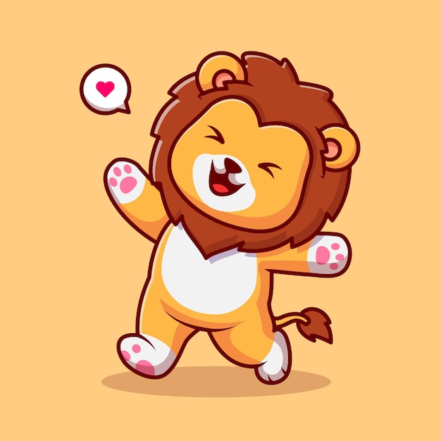 Cute Lion Walking With Cheerful Cartoon Vector Icon Illustration Animal Nature Icon Isolated