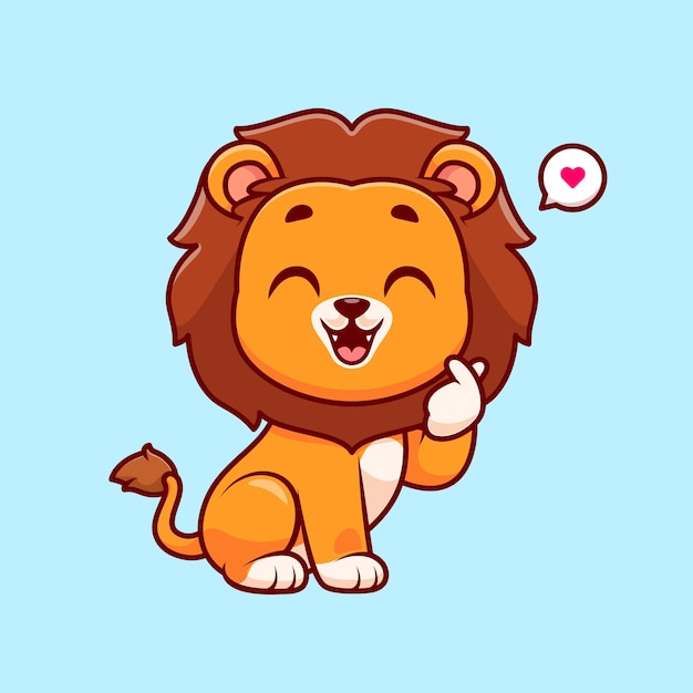 Free vector cute lion with korean love sign hand cartoon vector icon illustration animal nature icon isolated