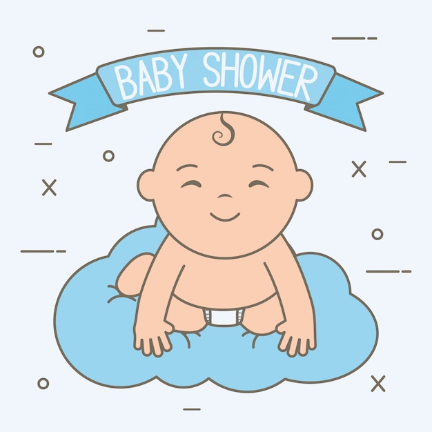 Free vector cute little baby boy floating in cloud