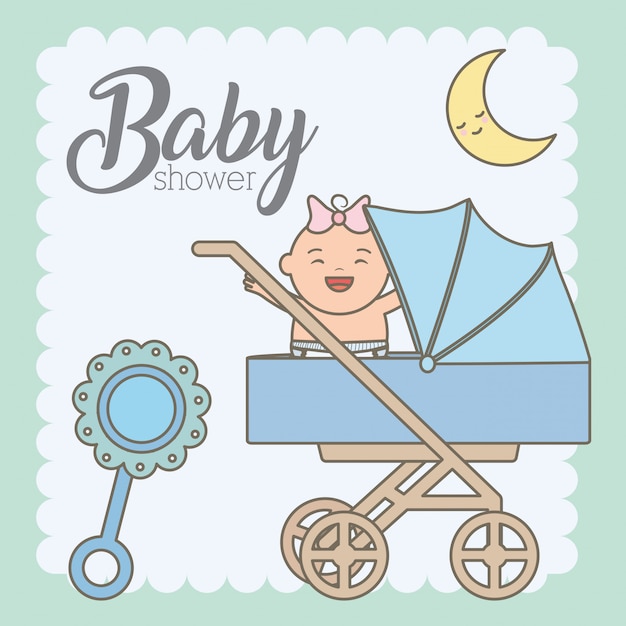 Free vector cute little baby girl in cart