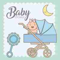 Free vector cute little baby girl in cart