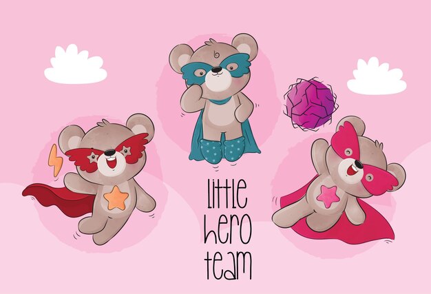 Cute little bear super heroes character illustration