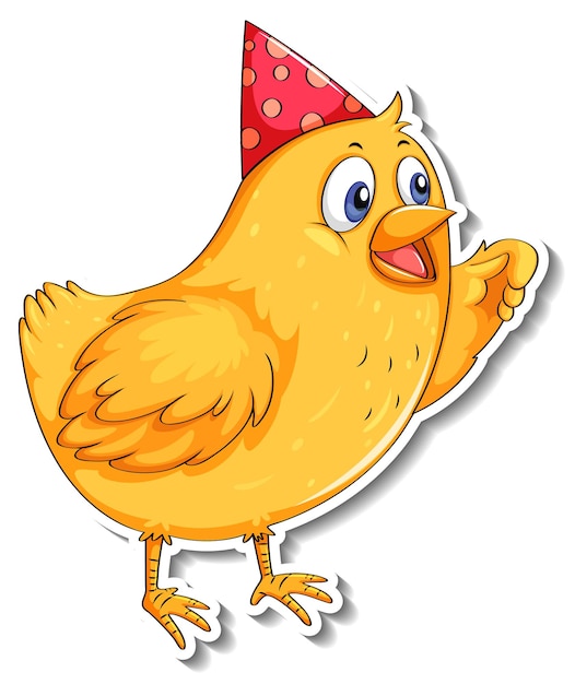 Simpatico uccellino con cappello da festa adesivo animale cartone animato