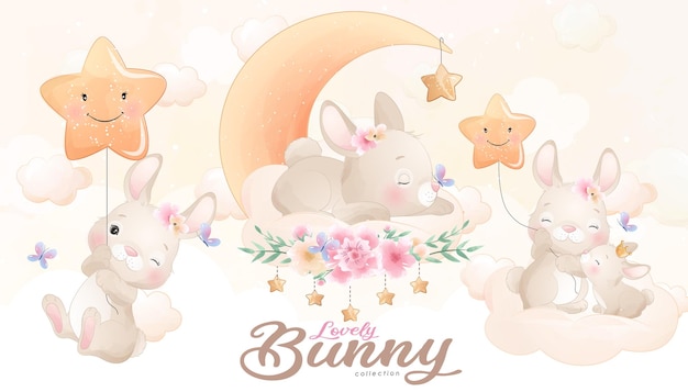 水彩イラストセットのベビーシャワーのためのかわいい小動物 無料のベクター