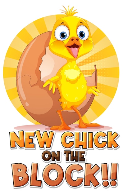 Vettore gratuito cute little chick con testo new chick on the block