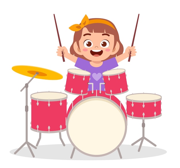かわいい女の子がコンサートでドラムを演奏 プレミアムベクター