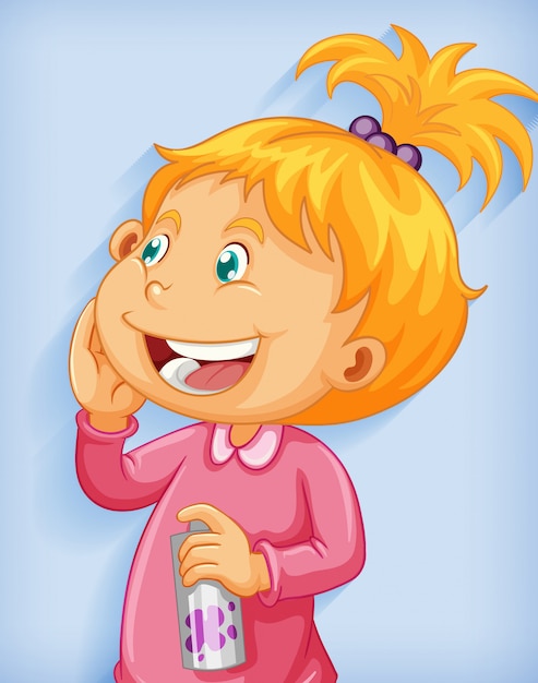 Cute little girl smile cartoon character isolated on blue background
