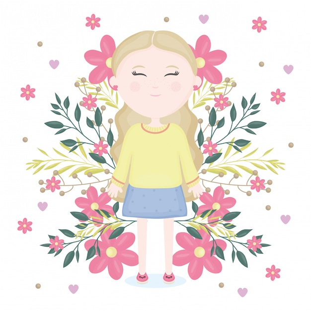 Cute little girl with floral decoration character