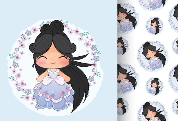 Cute little girl with flowers illustration Illustration of background