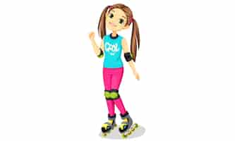 Free vector cute little girl with skates