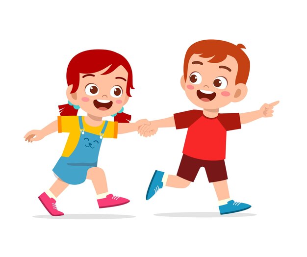 Premium Vector Cute Little Kid Boy And Girl Holding Hand And Walking Together