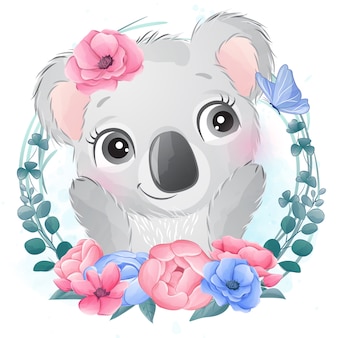 Premium Vector Cute Little Koala Bear Portrait With Floral Premium Vector Cute Little Koala Bear Portrait With Floral