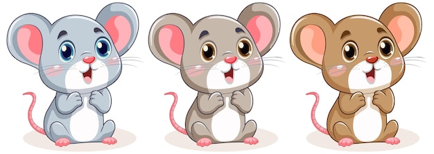 Free vector cute little mouse with big ears characters collection