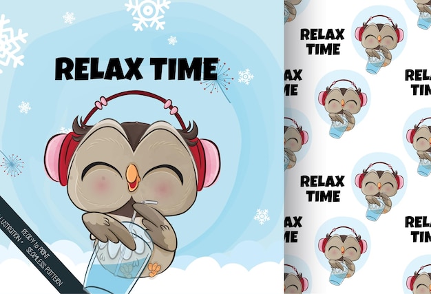 Cute little owl happy on the snow illustration illustration of background