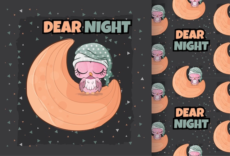 Free Vector cute little owl sleeping on the moon illustration illustration of background