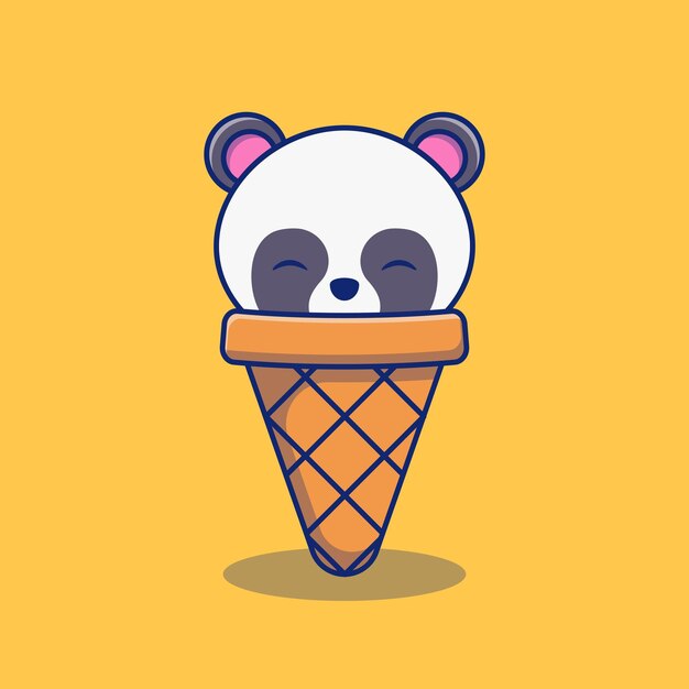かわいいパンダのアイスクリームマスコットイラストデザイン プレミアムベクター