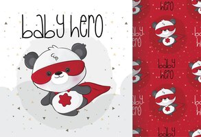 Бесплатное векторное изображение Симпатичный маленький персонаж супергероев панды с бесшовным рисунком