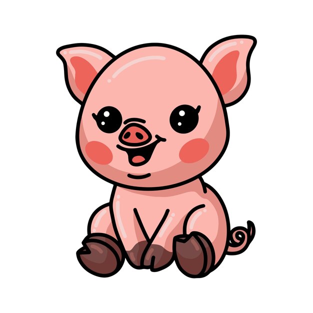 かわいい小さな豚は 白い背景イラストに座って 無料のベクター