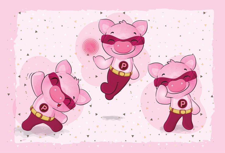 Free Vector cute little pig heroes illustration