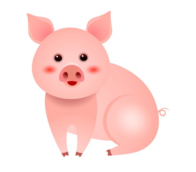 Cute little pig sitting on white background illustration