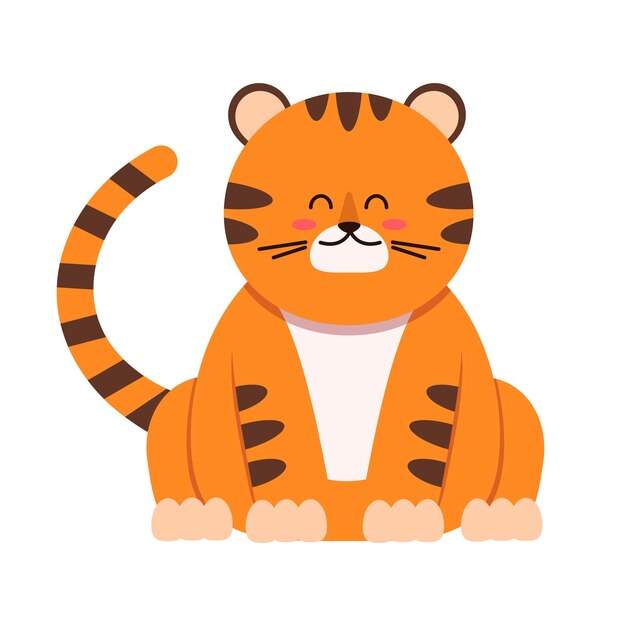 Cute little tiger character in flat style. the symbol of the chinese new year 2022. for banner, nursery, pattern decor. vector hand drawn illustration.