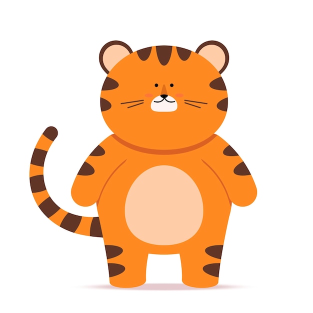 Cute little tiger character in flat style. the symbol of the chinese new year 2022. for banner, nursery, pattern decor. vector hand drawn illustration.