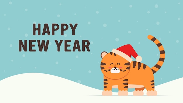 Cute little tiger character in flat style. zodiac symbol of the chinese new year 2022. merry christmas. for banner, postcard, brochure decor template. vector illustration.