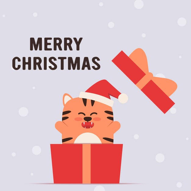 Cute little tiger character in flat style. zodiac symbol of the chinese new year 2022. merry christmas. for banner, postcard, brochure decor template. vector illustration.