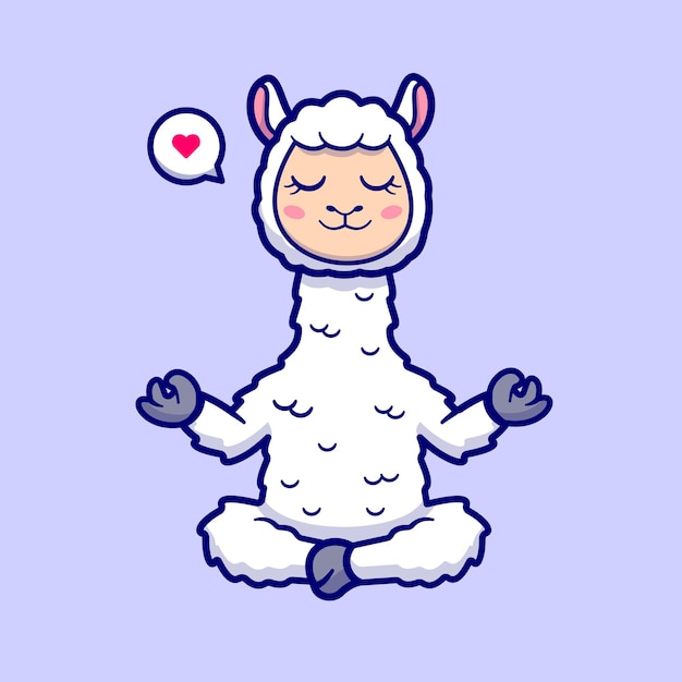 Free vector cute llama alpaca meditation yoga cartoon vector icon illustration. animal sport icon isolated flat