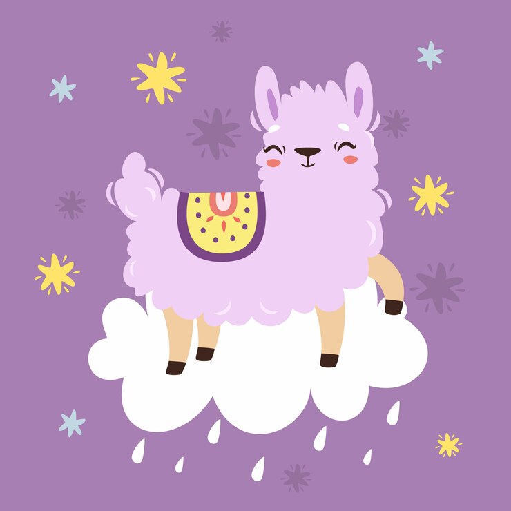 Free Vector cute llama on the cloud