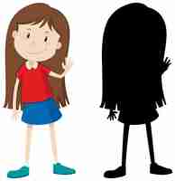 Free vector cute long hair girl in colour and silhouette
