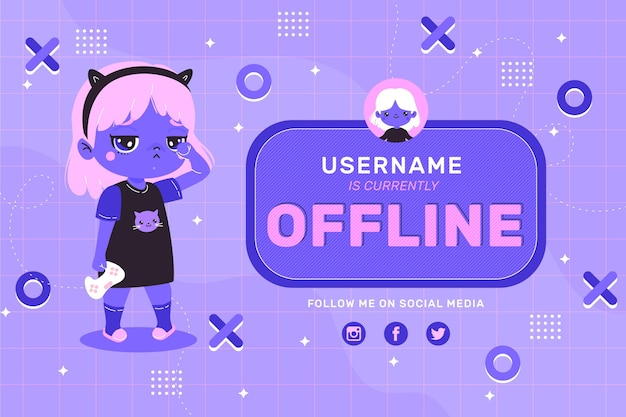 Vettore gratuito banner dall'aspetto carino per piattaforma twitch offline