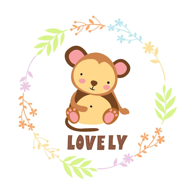 Cute lovely monkey with floral wreath