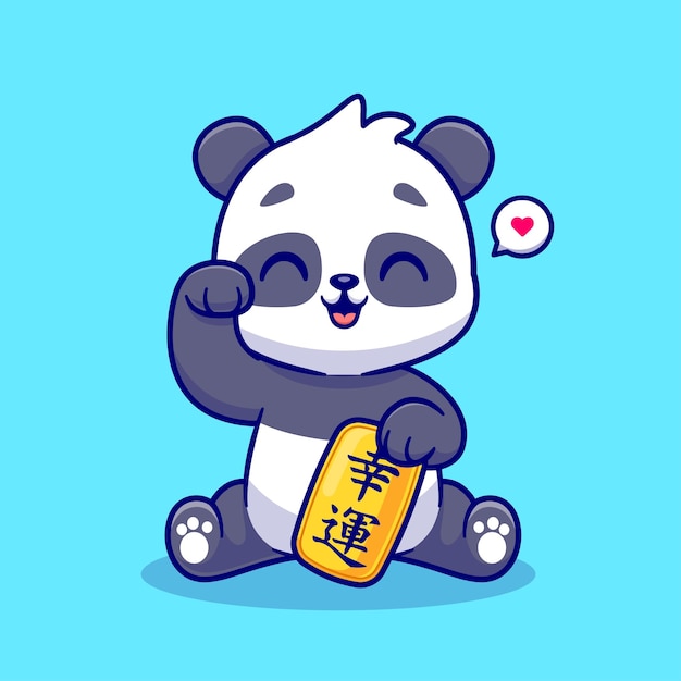 Cute Lucky Panda Holding Gold Coin Cartoon Vector Icon Illustration Animal Business Icon Isolated