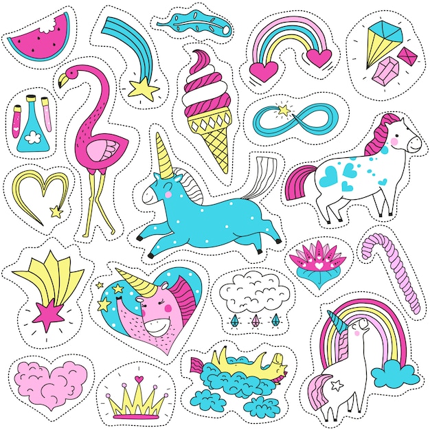 Free vector cute magic patches set