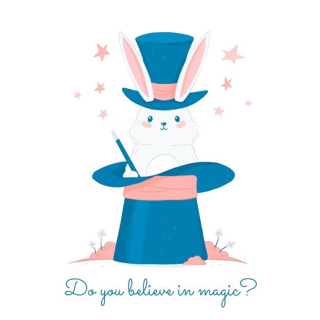 Free vector cute magician bunny illustration with stars