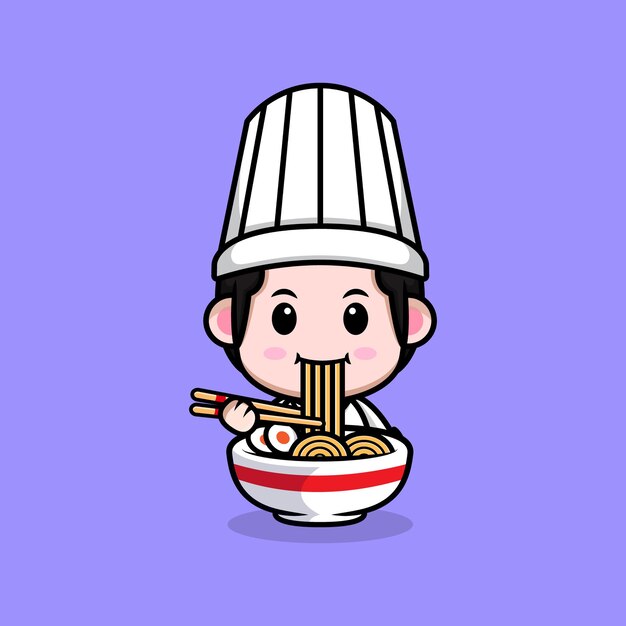 日本のかわいいカワイイレッドパンダとタコがラーメンを食べる プレミアムベクター