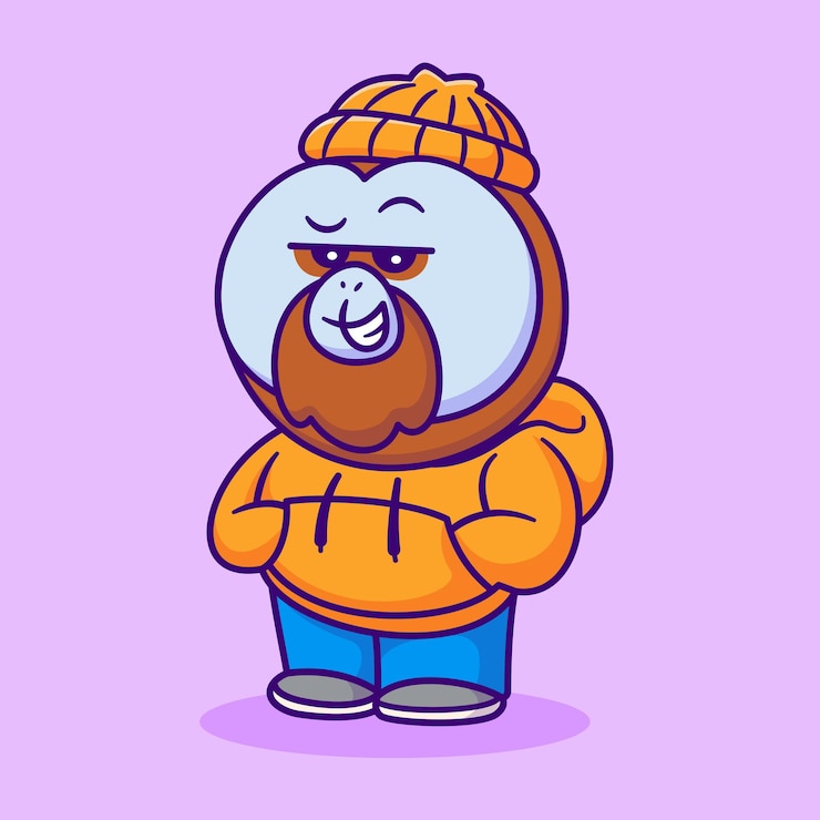 무료 Vector 까마귀 만화 벡터 아이콘 그림을 입고 귀여운 남성 오랑우탄. 고립 된 동물 패션 아이콘