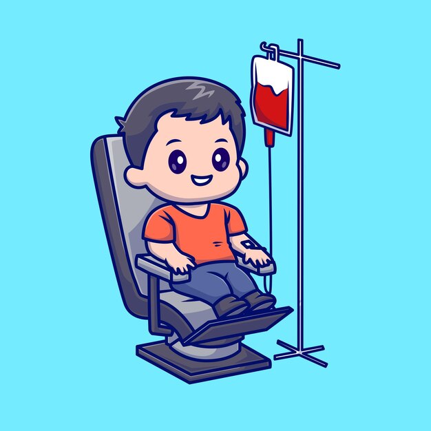 Cute Man Blood Transfusion Cartoon Vector Icon Illustration. People Healthy Icon Concept Isolated