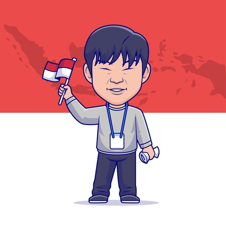 無料Vector インドネシアの国旗を握る可愛い男 漫画 ベクトルアイコン イラスト 人間 スポーツアイコン 孤立したフラット